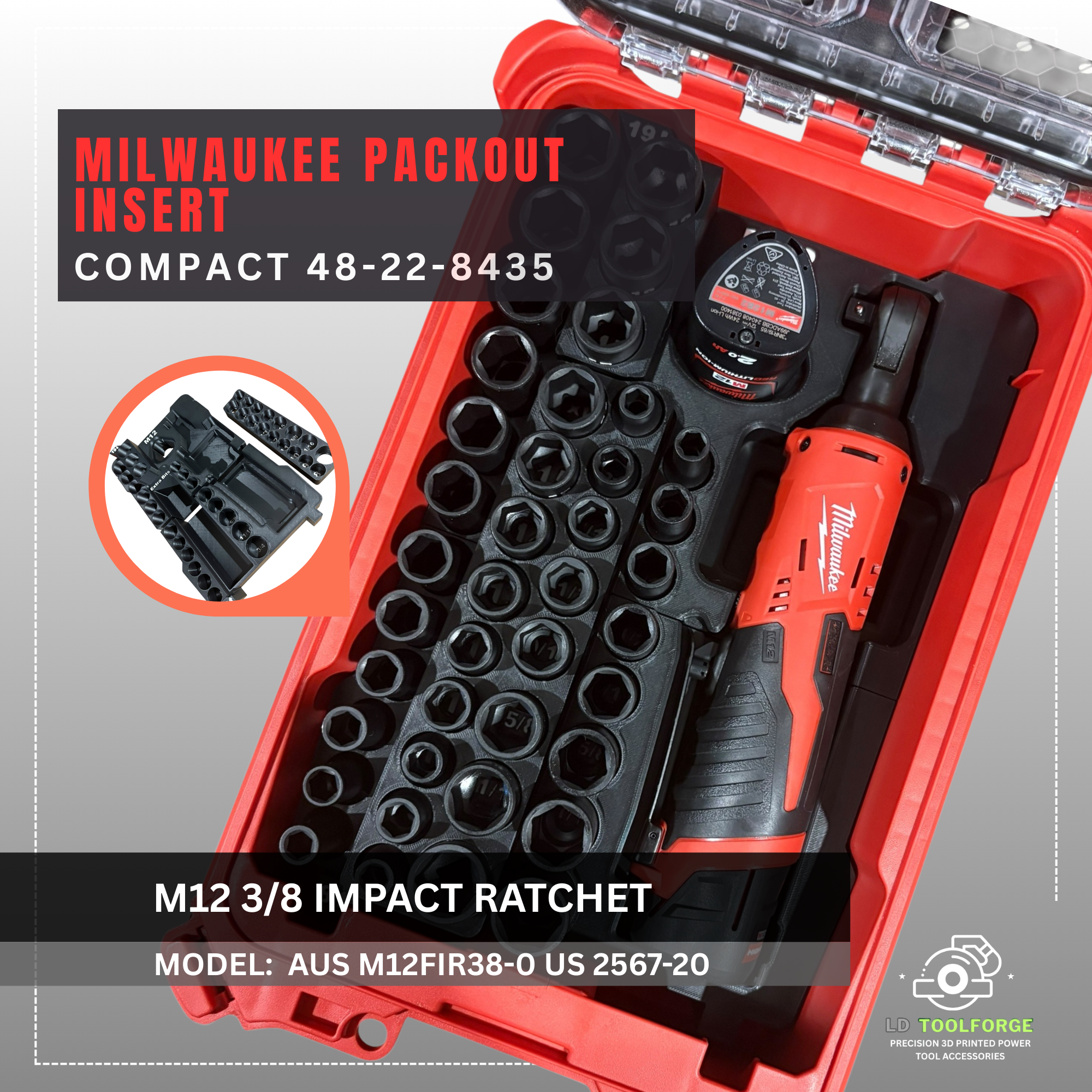 Milwaukee Packout M12 3/8 Impact Ratchet Insert | AUS M12FIR38-0 US 2567-20 | [INSERT ONLY]