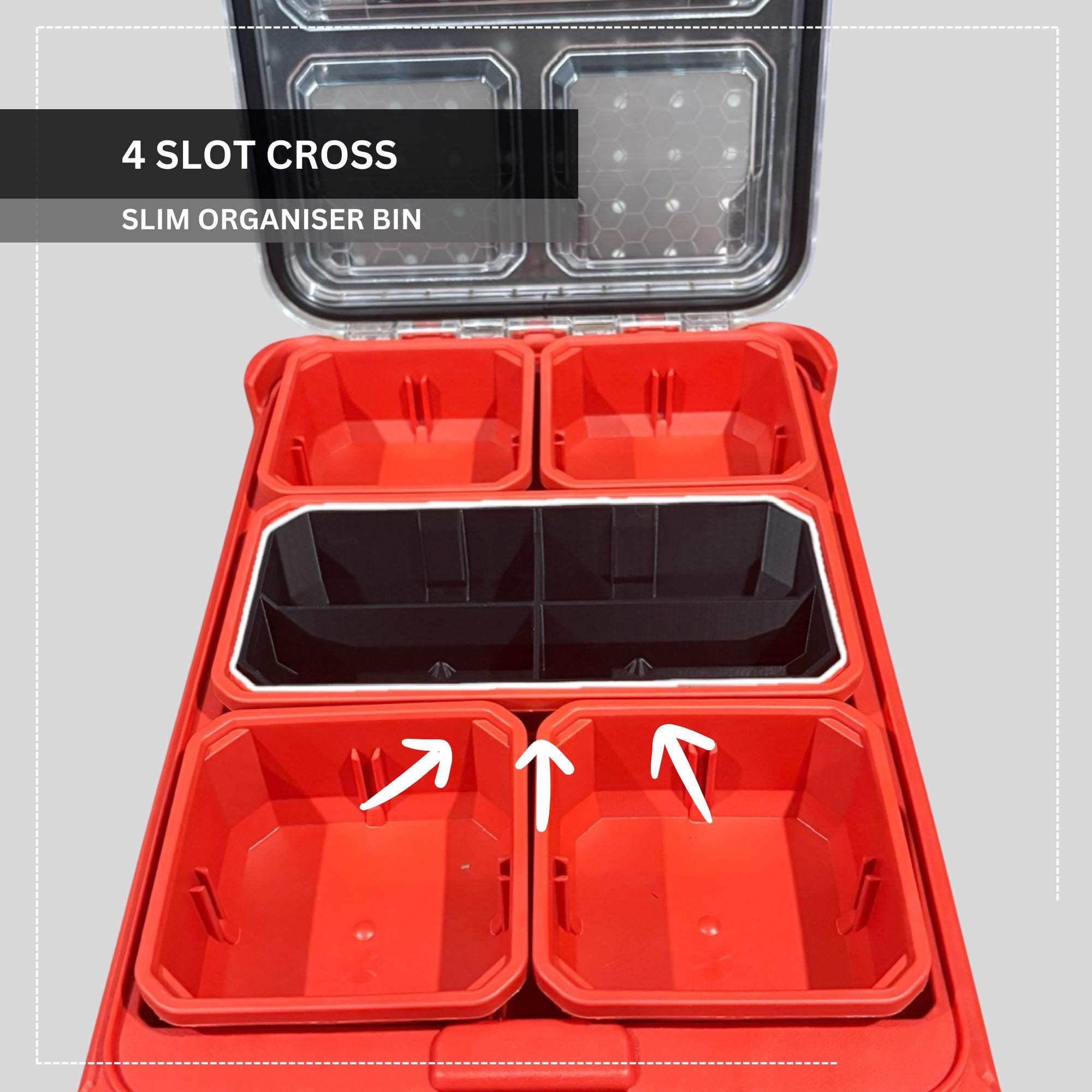 Long Bins for Milwaukee Low-Profile Compact Organiser  | Bins for 48-22-8431 & 48-22-8436 | Packout Storage Upgrades