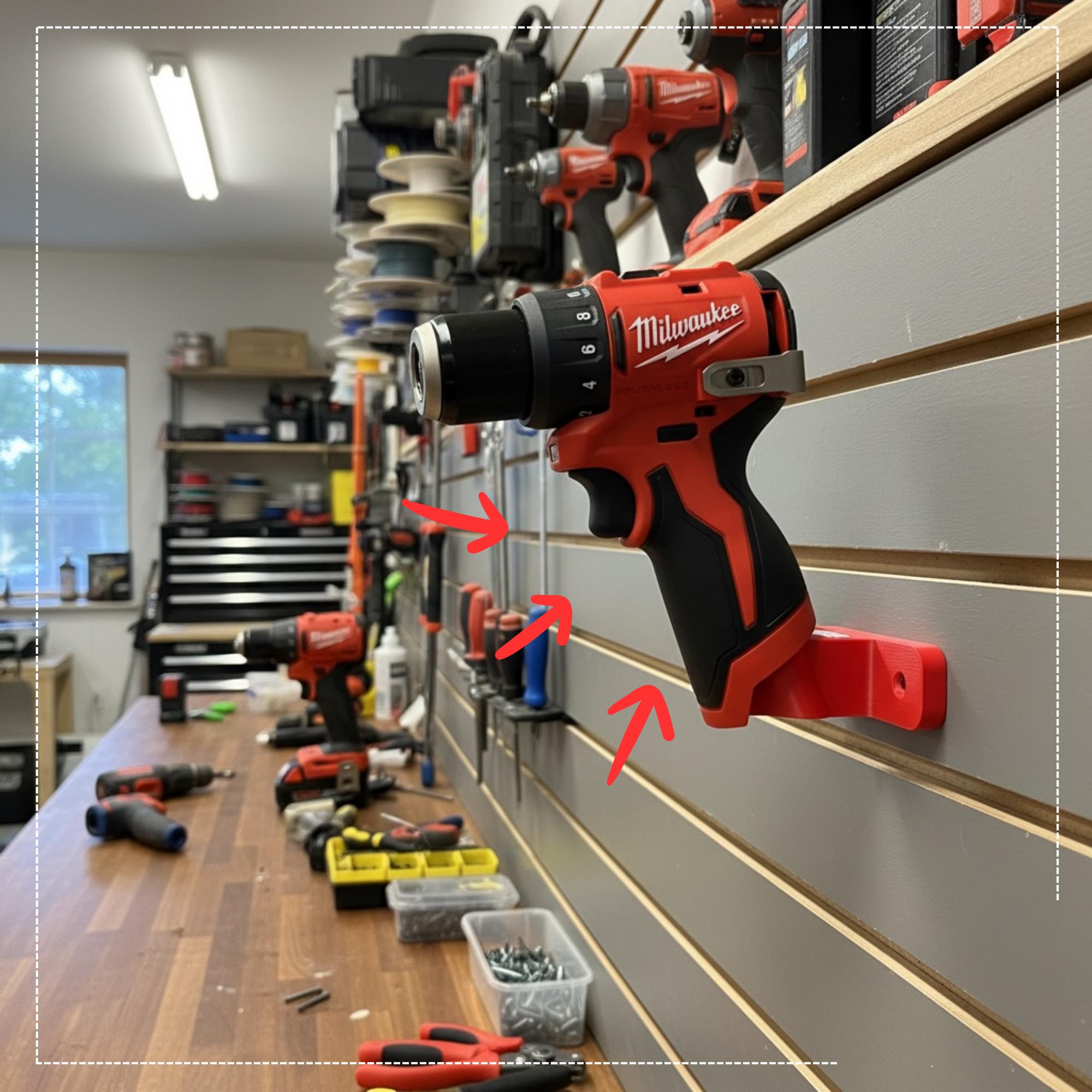 Milwaukee M12 Compatible Tool Holder | Tool Holder Brackets Compatible with Milwaukee M12 12V Batteries | Garage & Workshop Organiser