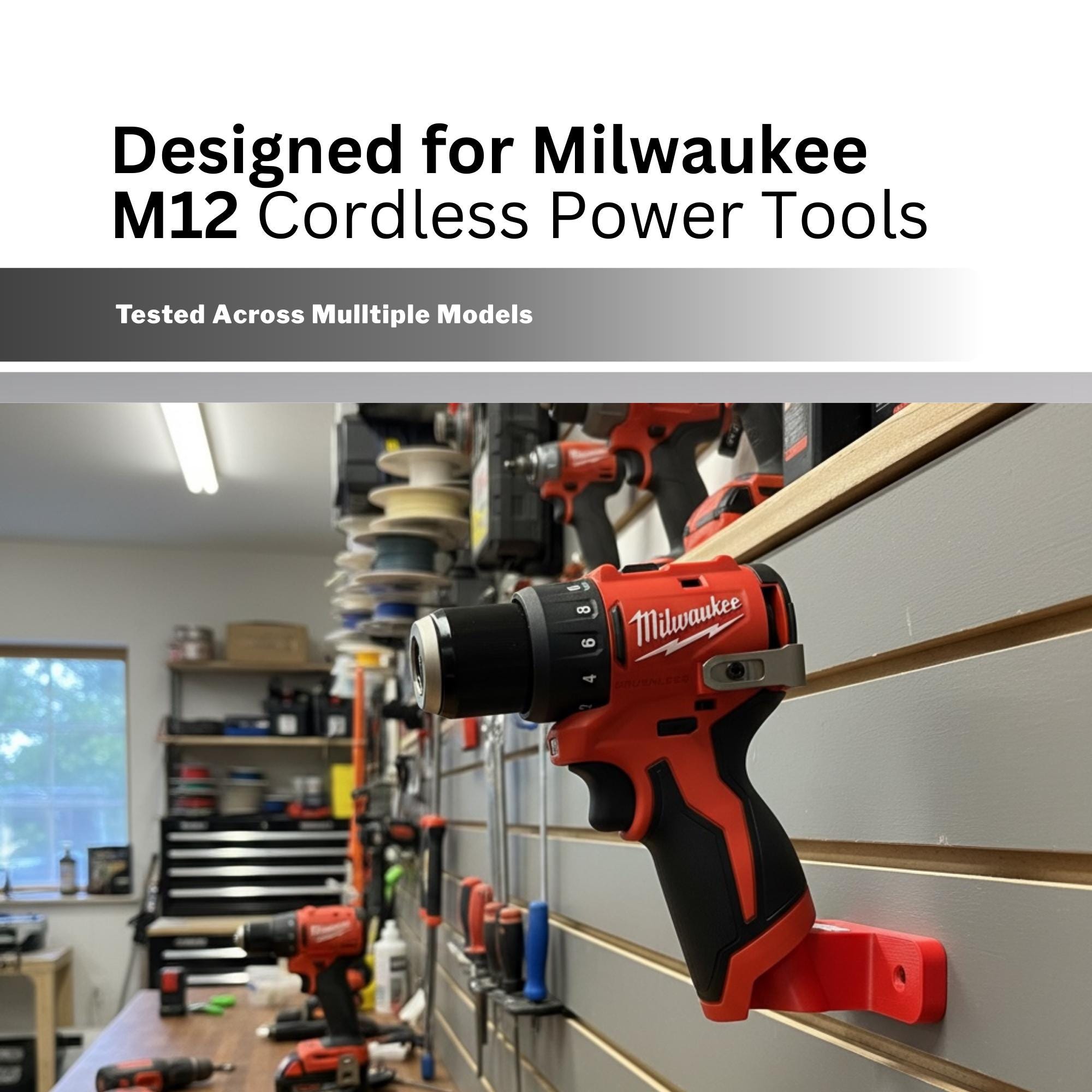 Milwaukee M12 Compatible Tool Holder | Tool Holder Brackets Compatible with Milwaukee M12 12V Batteries | Garage & Workshop Organiser