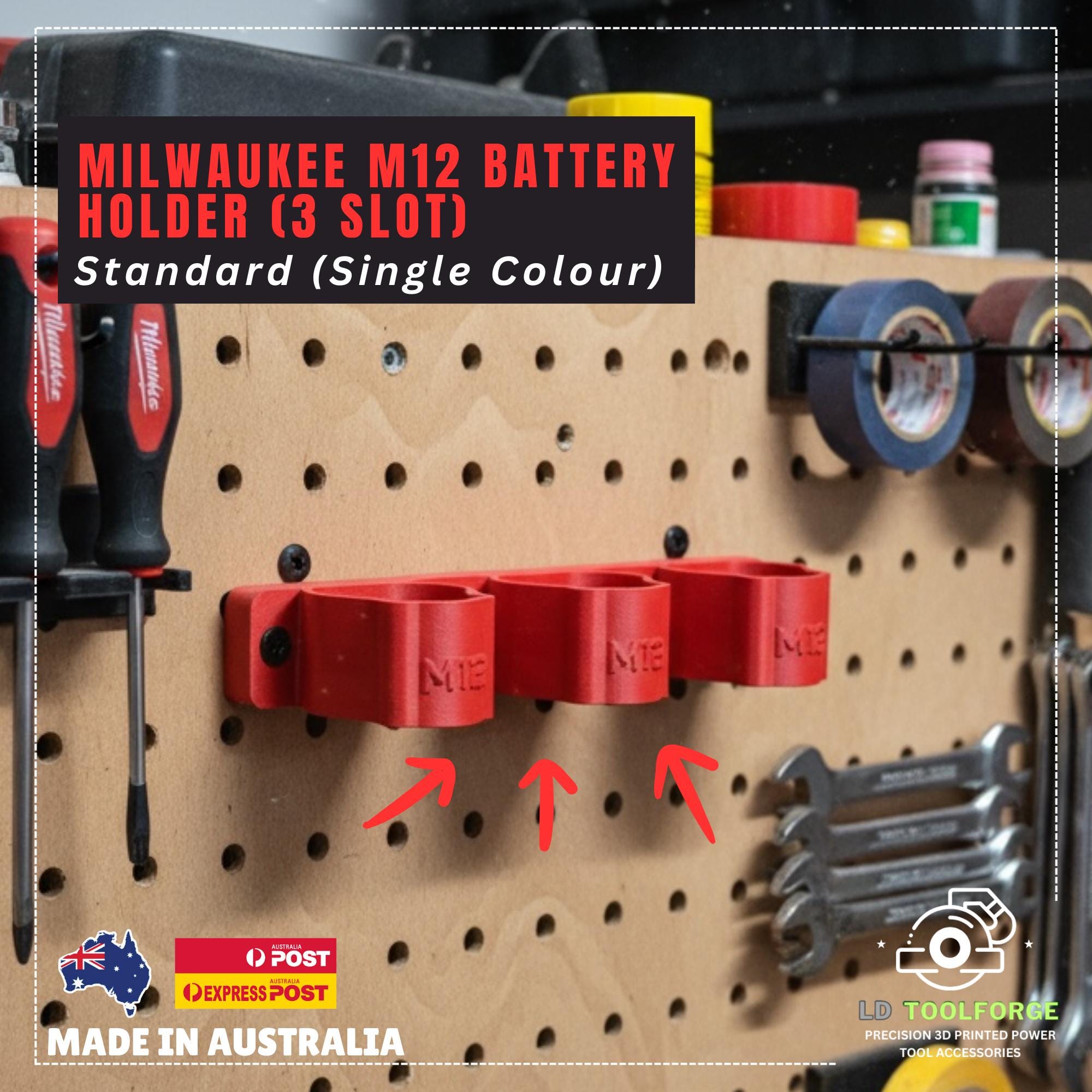 3D Printed Milwaukee M12 Battery Wall Mount Holder | 3-Slot | Compatible with M12 Battery Range