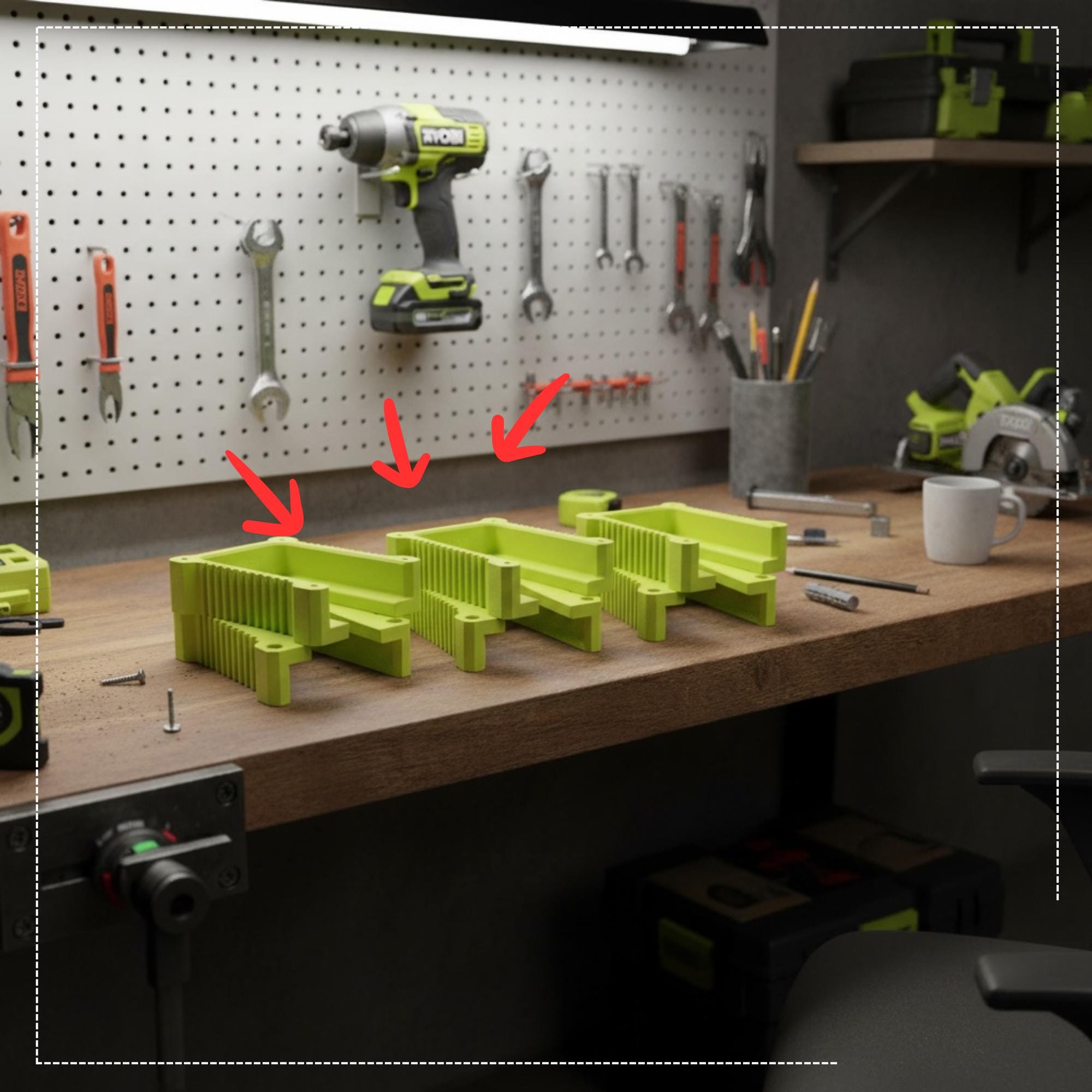 3D Printed Ryobi ONE+ 18V Tool Holder Wall Mount Rack | 2, 4 or 6 Slot Options | Compatible with Ryobi Tools