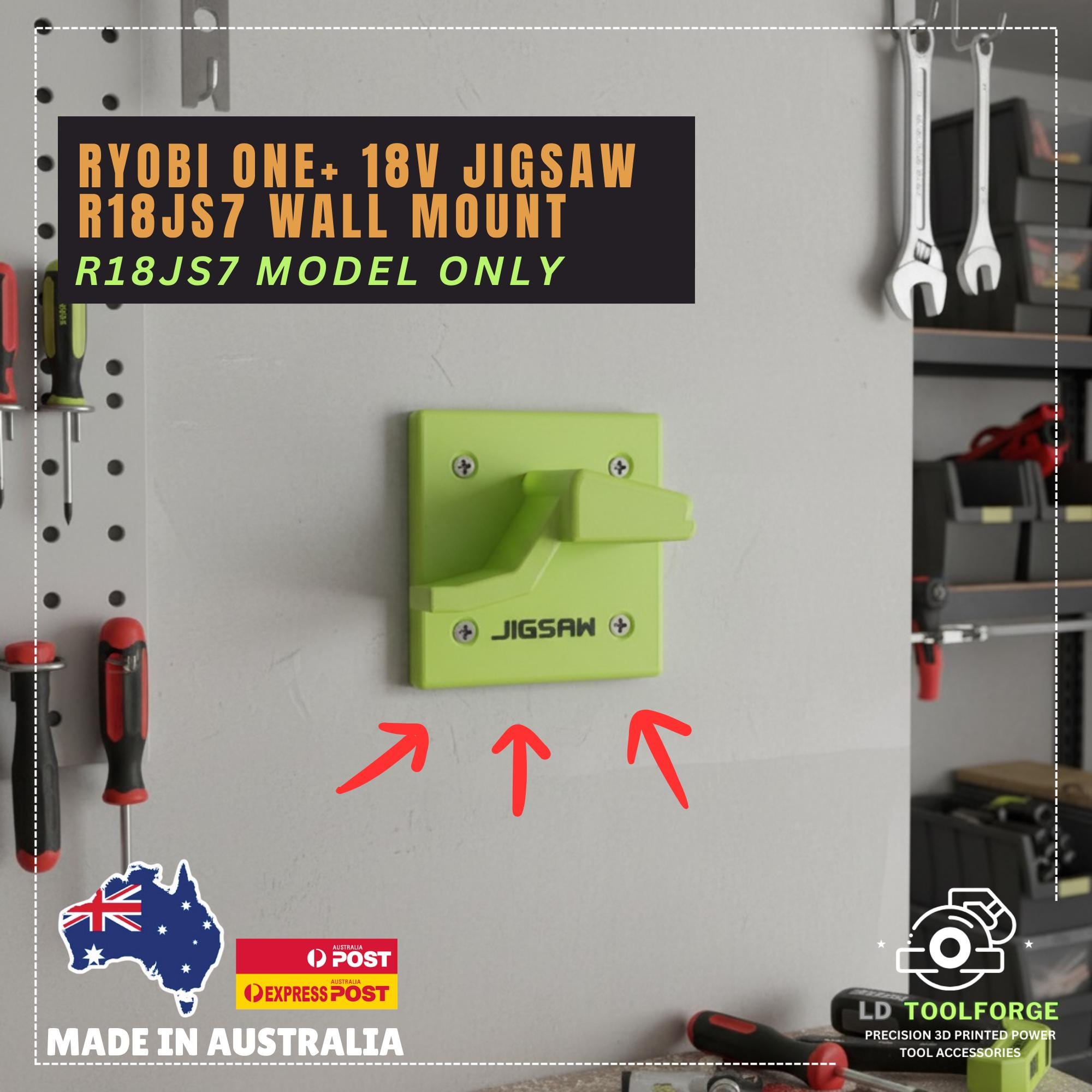Ryobi ONE+ 18V Jigsaw  (R18JS7) Wall Mount | 3D Printed Holder | Space Saving Storage | Ryobi Storage and Tools | Garage Organiser