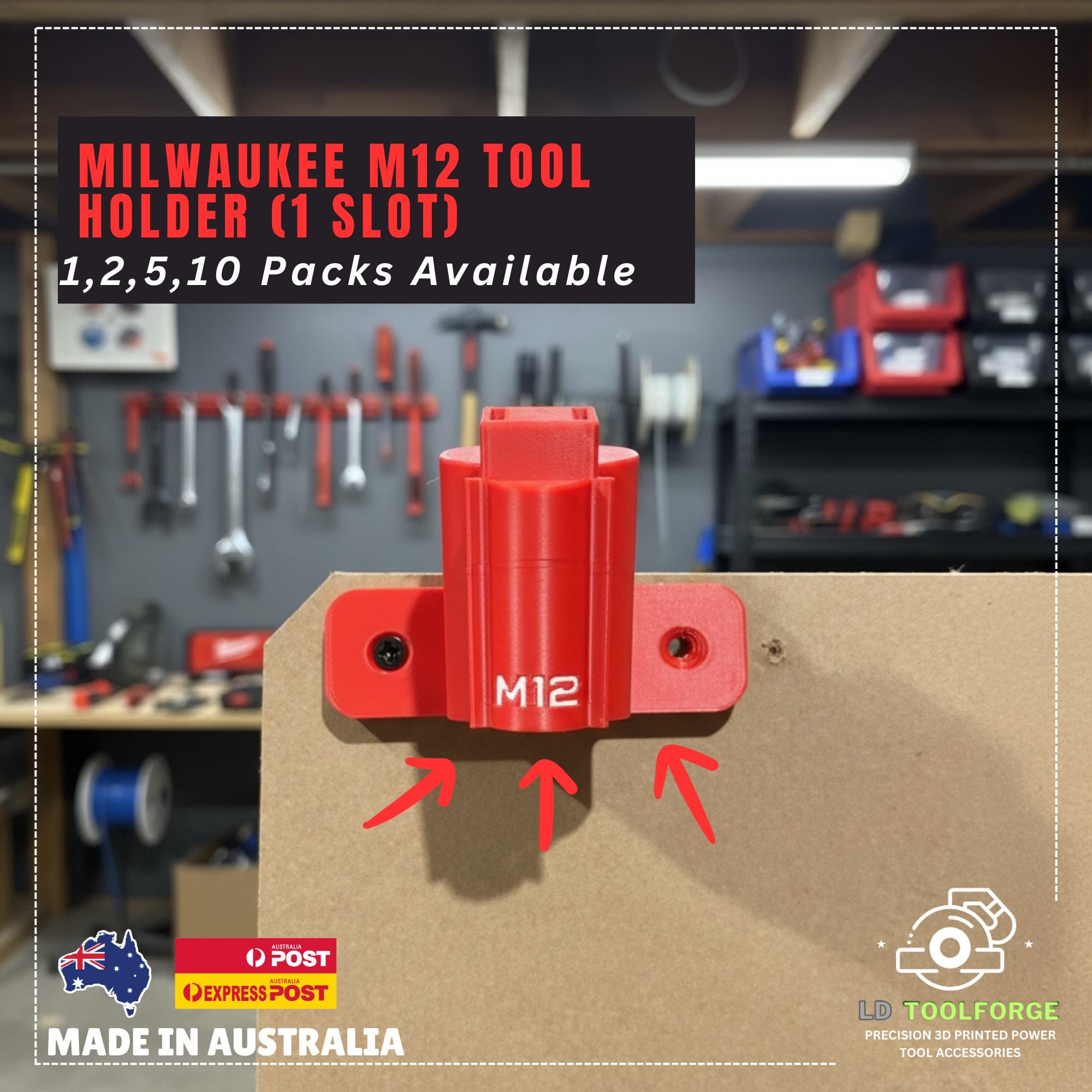 Milwaukee M12 Compatible Tool Holder | Tool Holder Brackets Compatible with Milwaukee M12 12V Batteries | Garage & Workshop Organiser