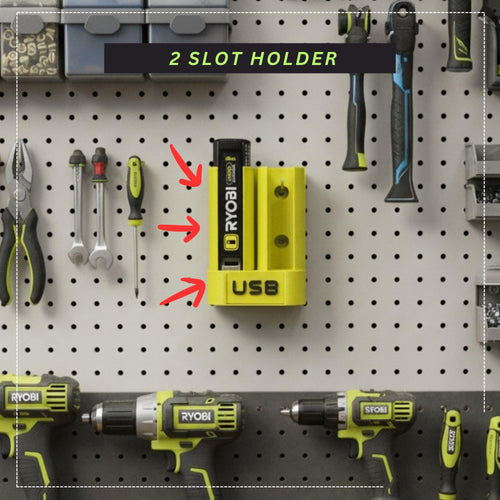 3D Printed Ryobi 4V USB Lithium Battery Holder Wall Mount | 2 3 4 5 6 Slot Options | Compatible with Ryobi Power Cells