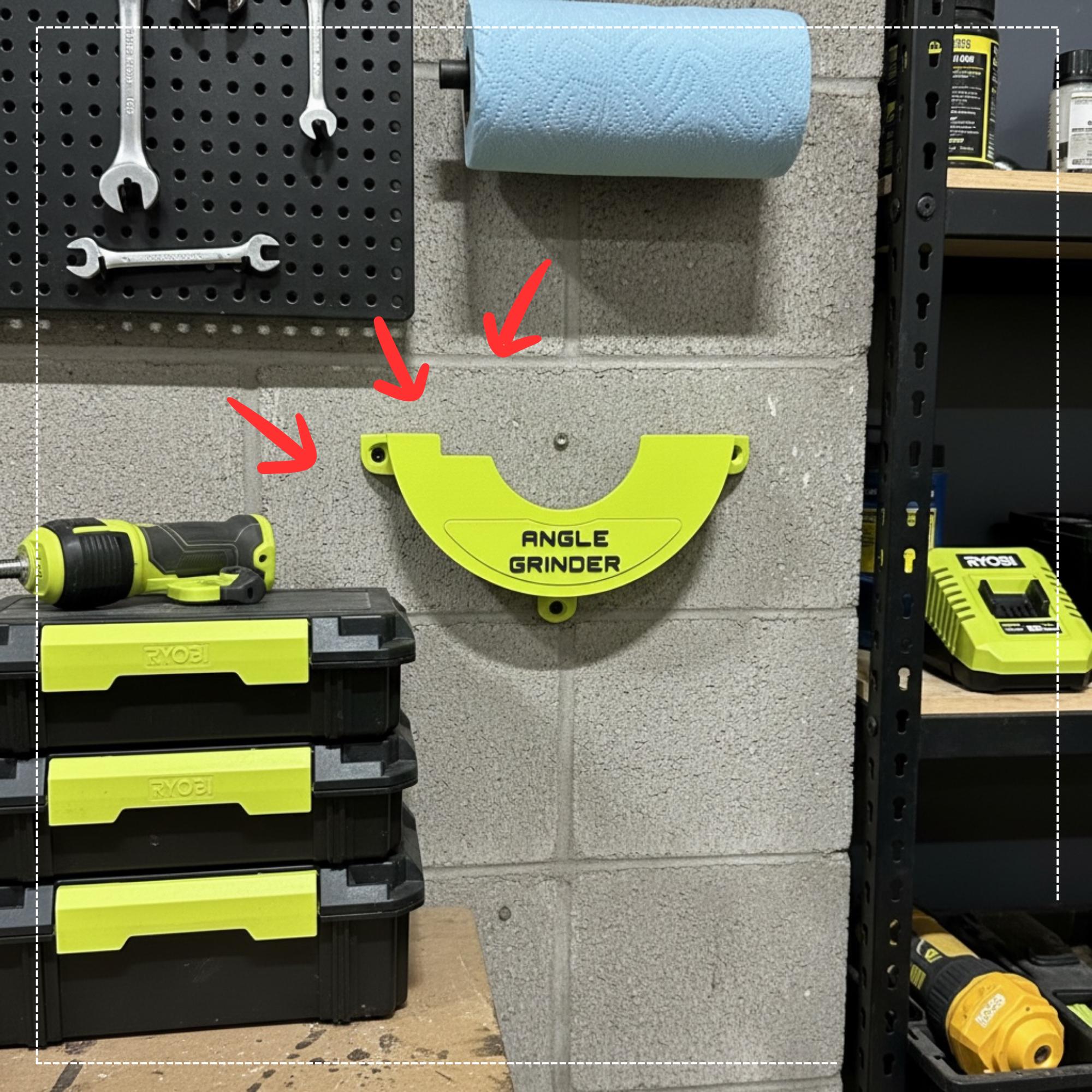 Ryobi One+ Compatible Angle Grinder Mount | 3D Printed Holder | Ryobi Angle Grinder | Ryobi Storage and Tools | Garage Organiser