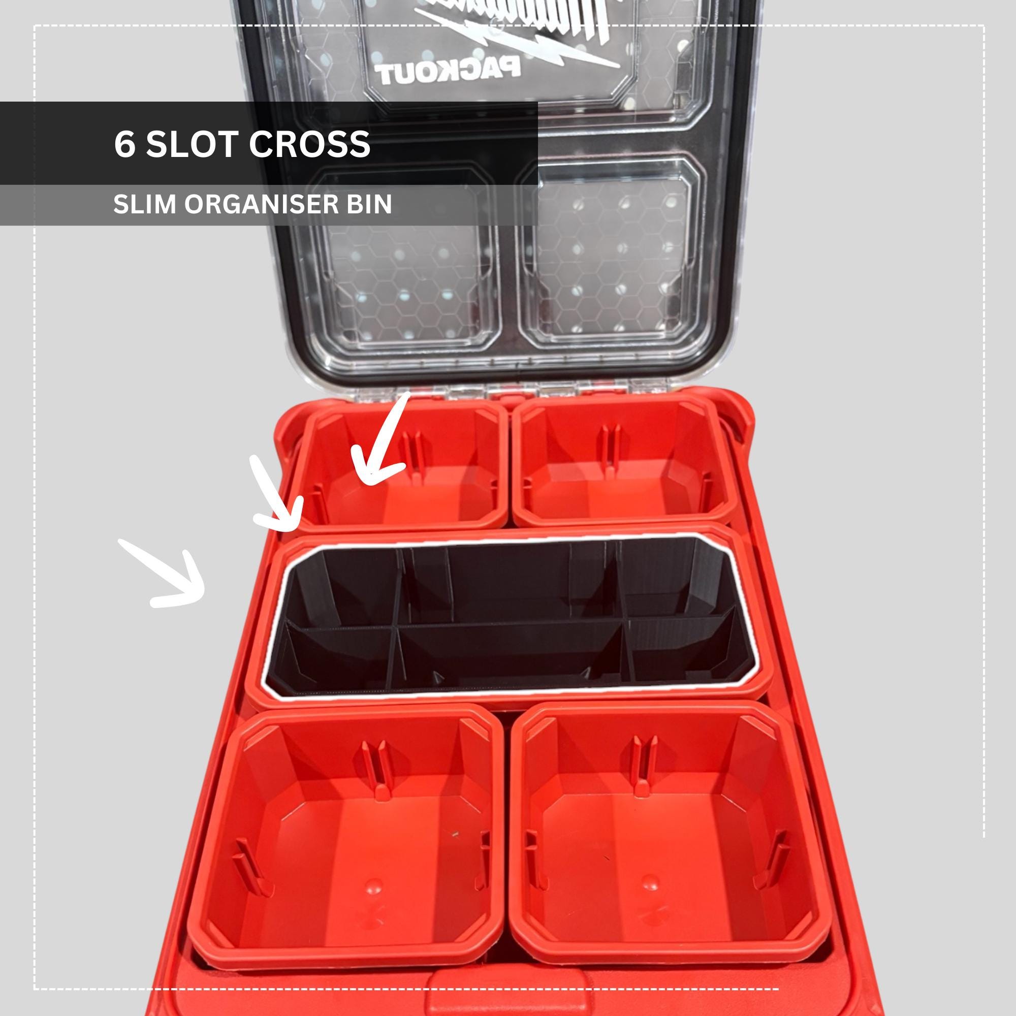 Long Bins for Milwaukee Low-Profile Compact Organiser  | Bins for 48-22-8431 & 48-22-8436 | Packout Storage Upgrades