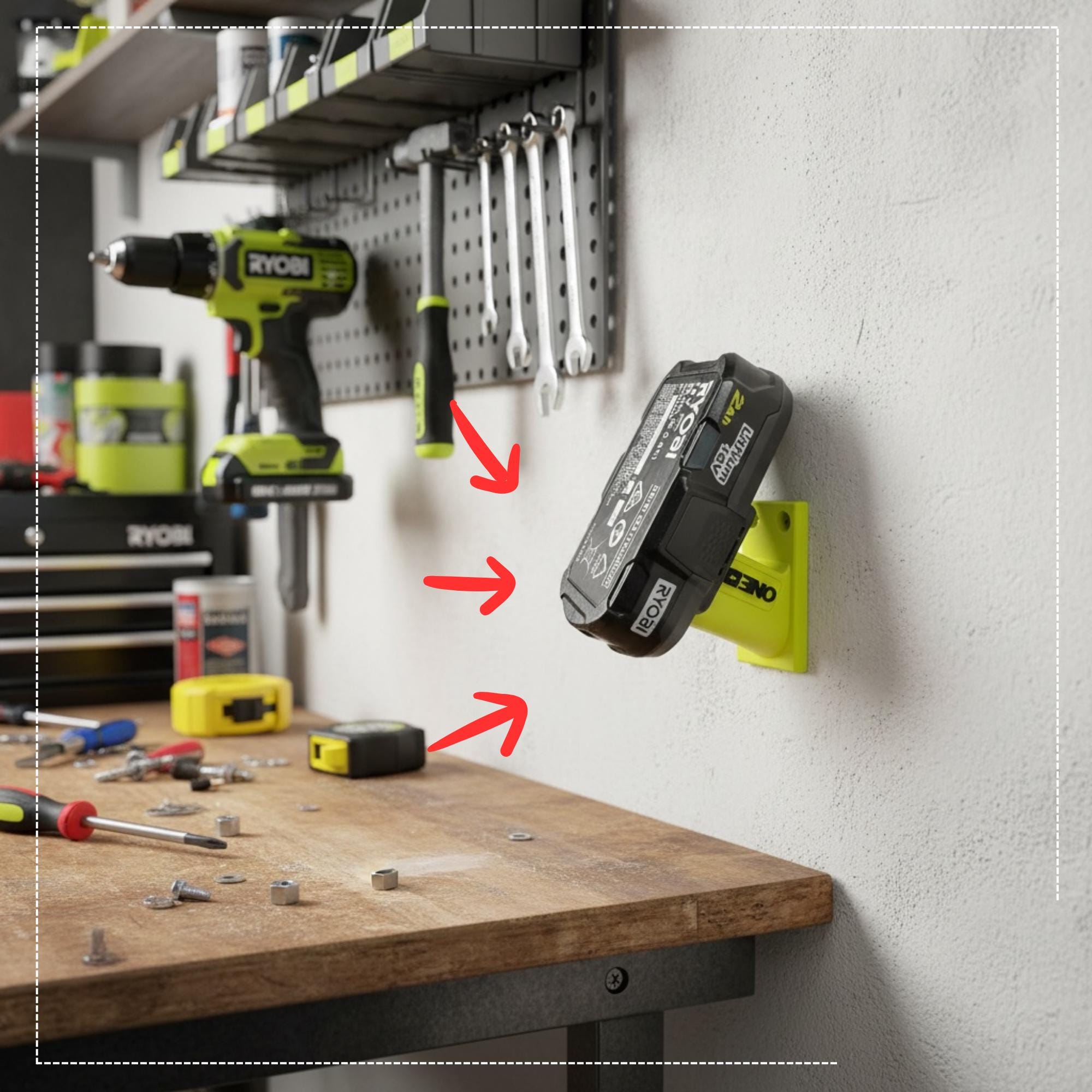 Ryobi One+ 18V Battery Holders | Wall Mount Tool Organizer | Ryobi Battery Storage Rack | 3D Printed Holder | Workshop Organisation