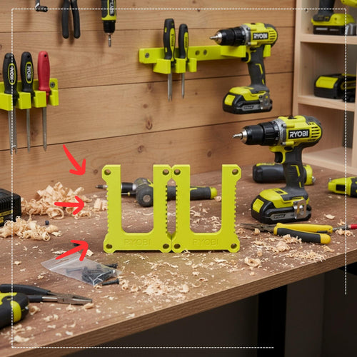 3D Printed Ryobi ONE+ 18V Tool Holder Wall Mount Rack | 2, 4 or 6 Slot Options | Compatible with Ryobi Tools