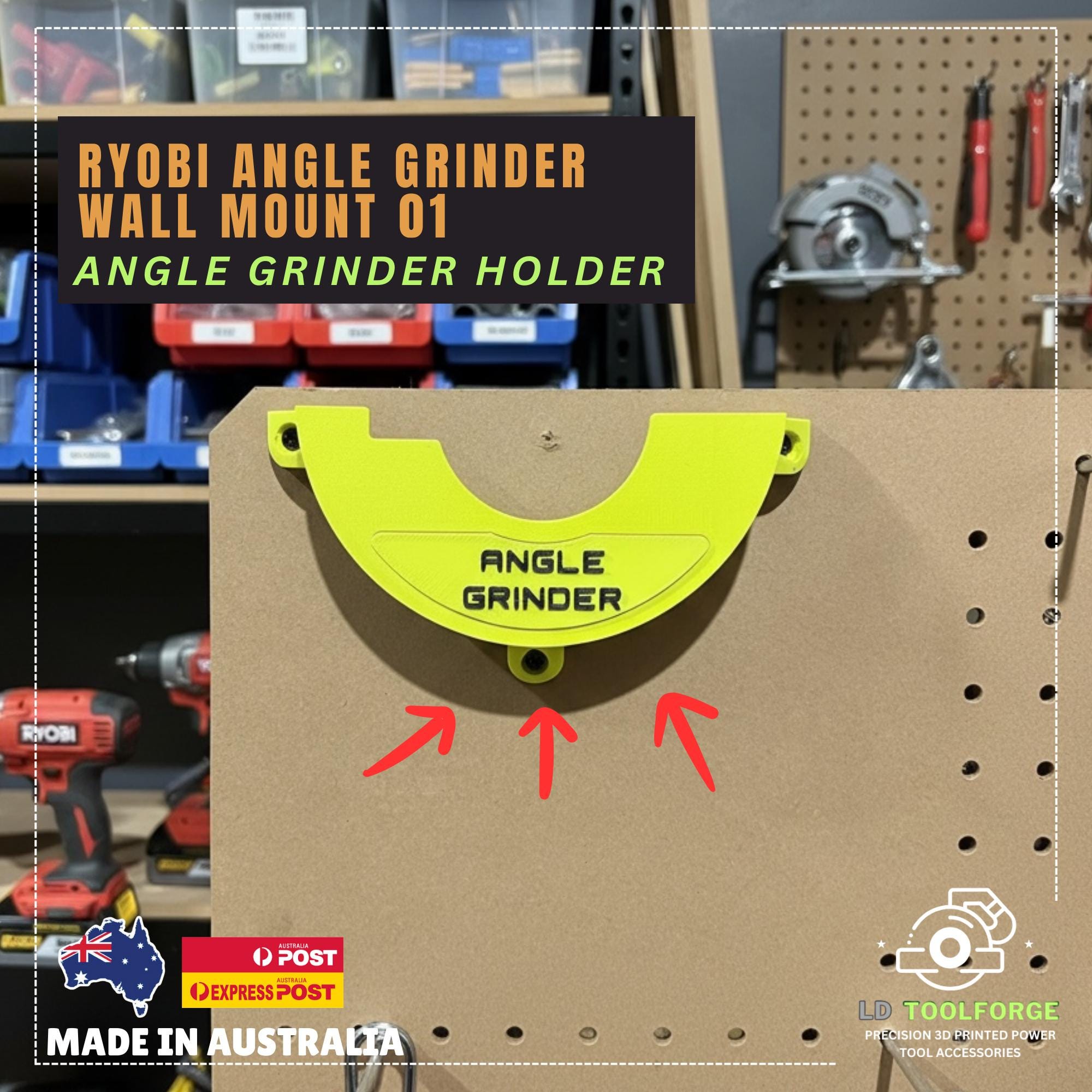 Ryobi One+ Compatible Angle Grinder Mount | 3D Printed Holder | Ryobi Angle Grinder | Ryobi Storage and Tools | Garage Organiser
