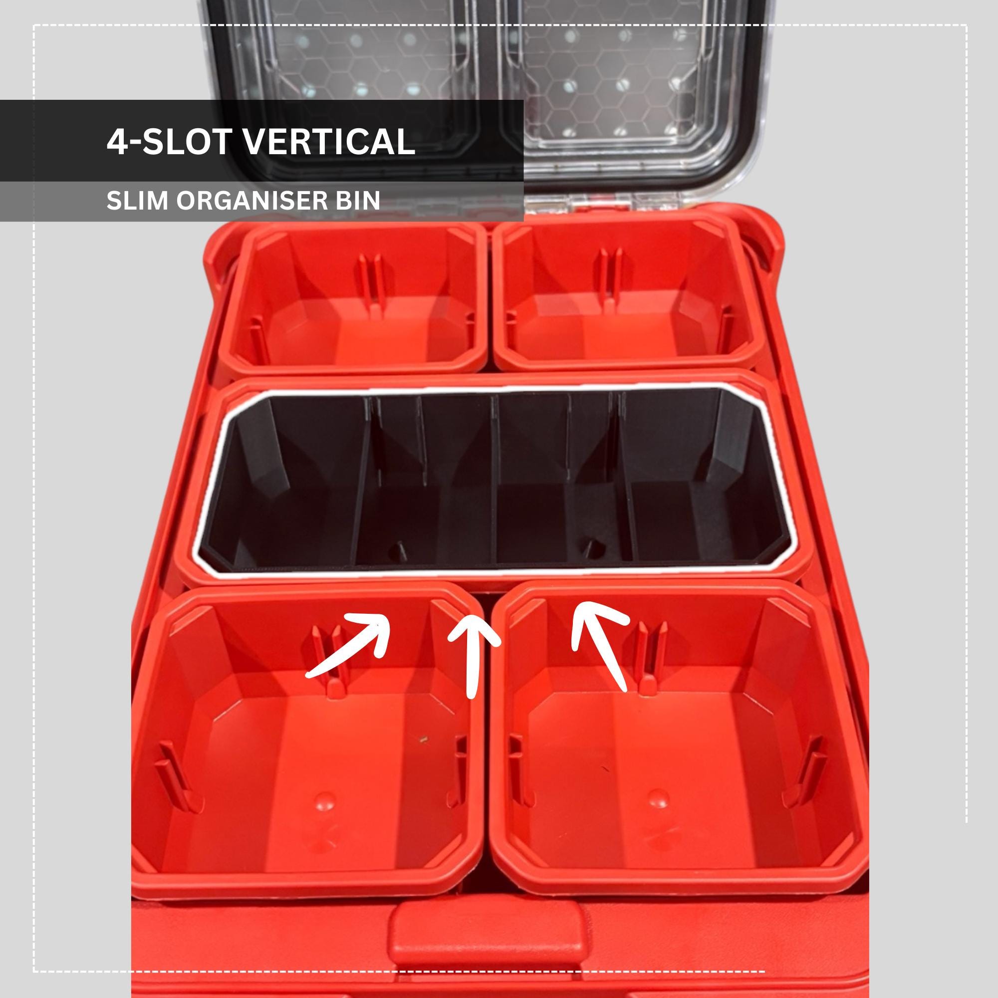 Long Bins for Milwaukee Low-Profile Compact Organiser  | Bins for 48-22-8431 & 48-22-8436 | Packout Storage Upgrades