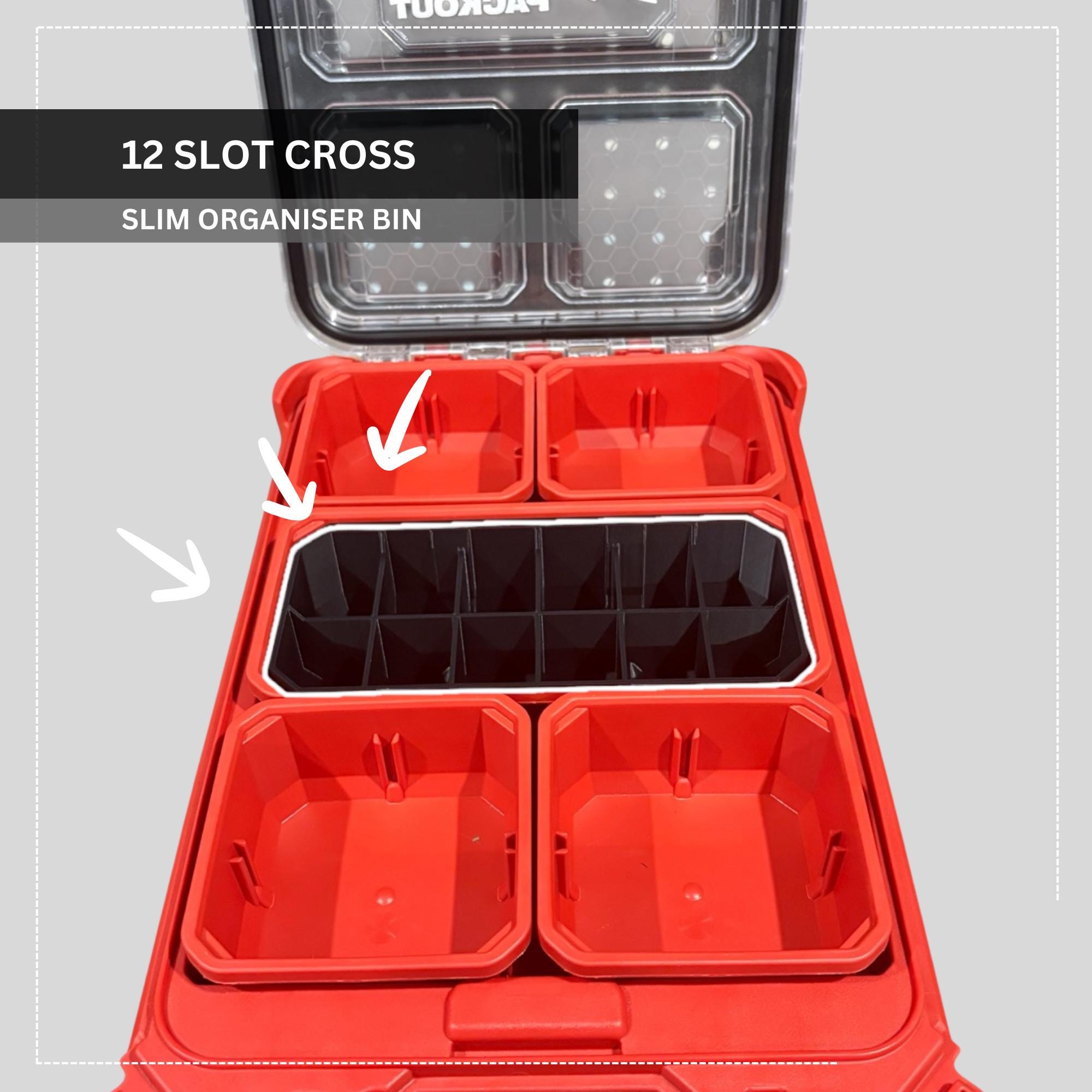 Long Bins for Milwaukee Low-Profile Compact Organiser  | Bins for 48-22-8431 & 48-22-8436 | Packout Storage Upgrades