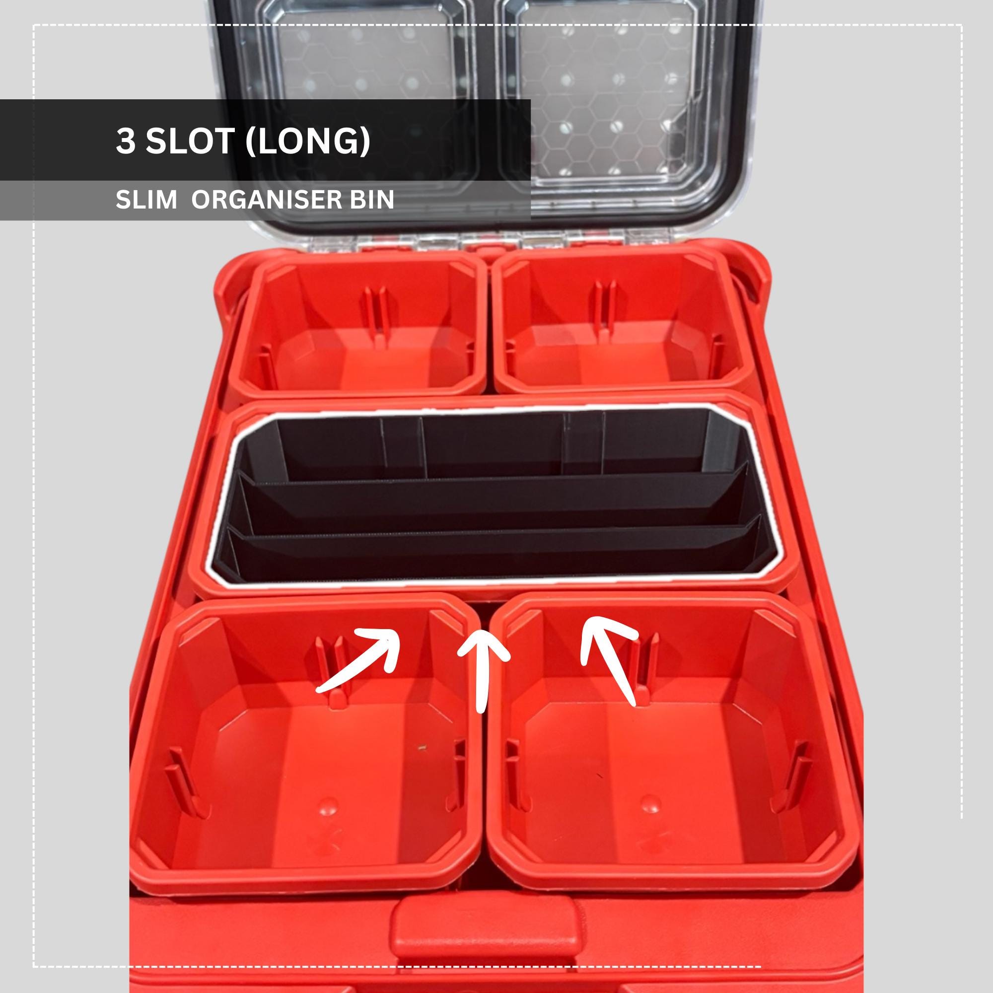 Long Bins for Milwaukee Low-Profile Compact Organiser  | Bins for 48-22-8431 & 48-22-8436 | Packout Storage Upgrades