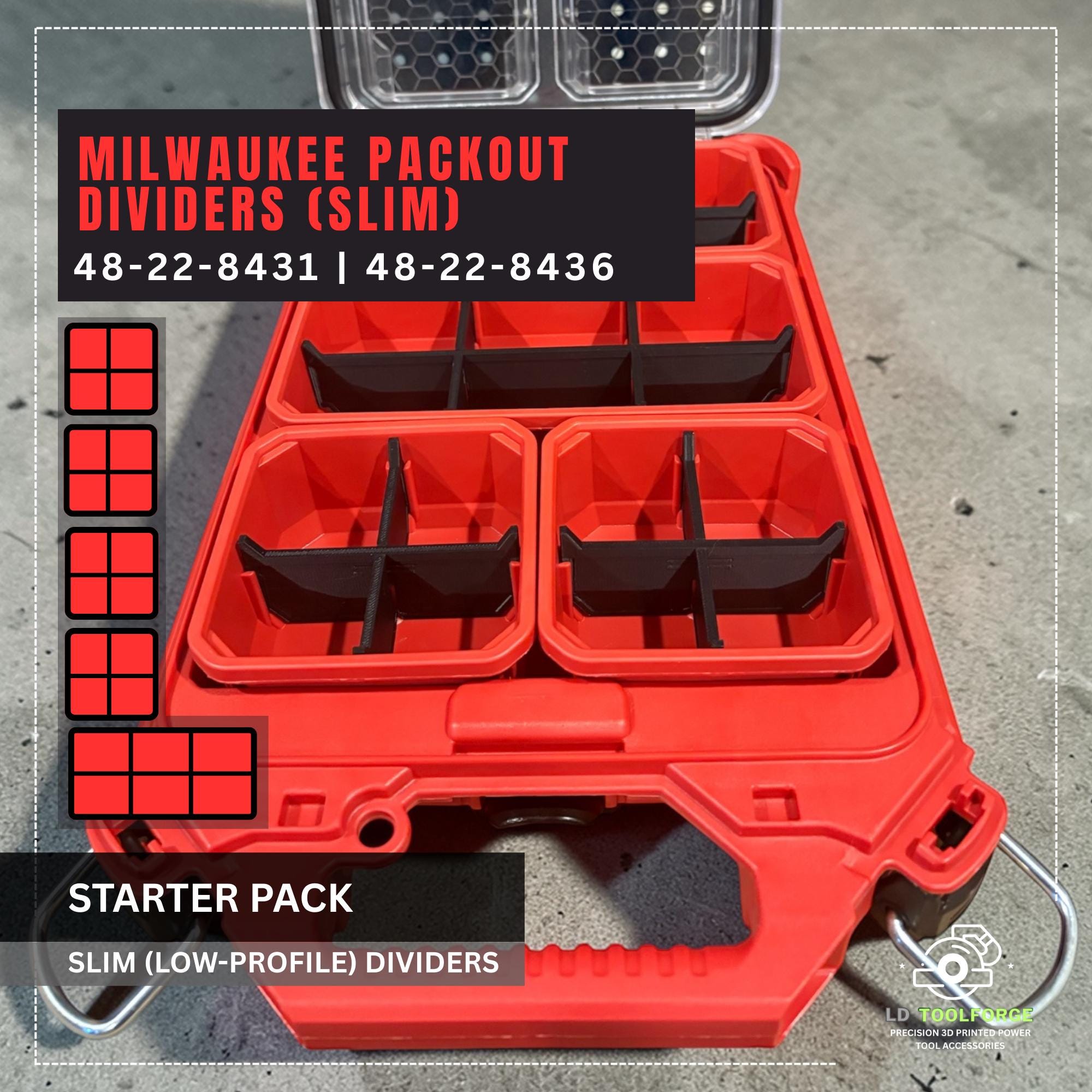 Slim Milwaukee Packout Dividers Starter Pack Bundle | Storage Bin Insert for 48-22-8431 & 48-22-8436 | Packout Organiser | FREE AUS SHIPPING
