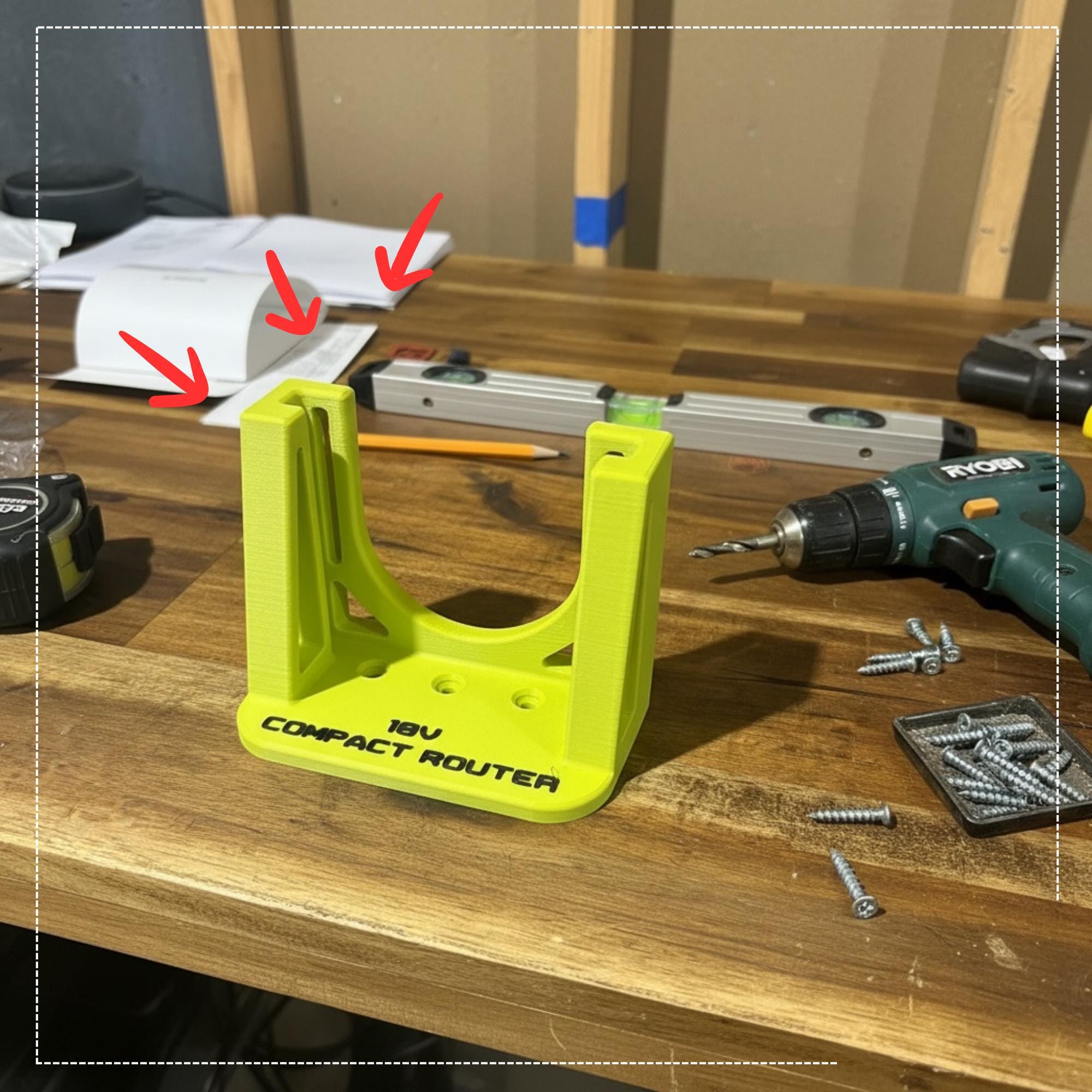 Ryobi One+ Compact Router Wall Mount | LD ToolForge | 3D Printed Holder | Ryobi Compact Router | Ryobi Storage and Tools | Garage Organiser