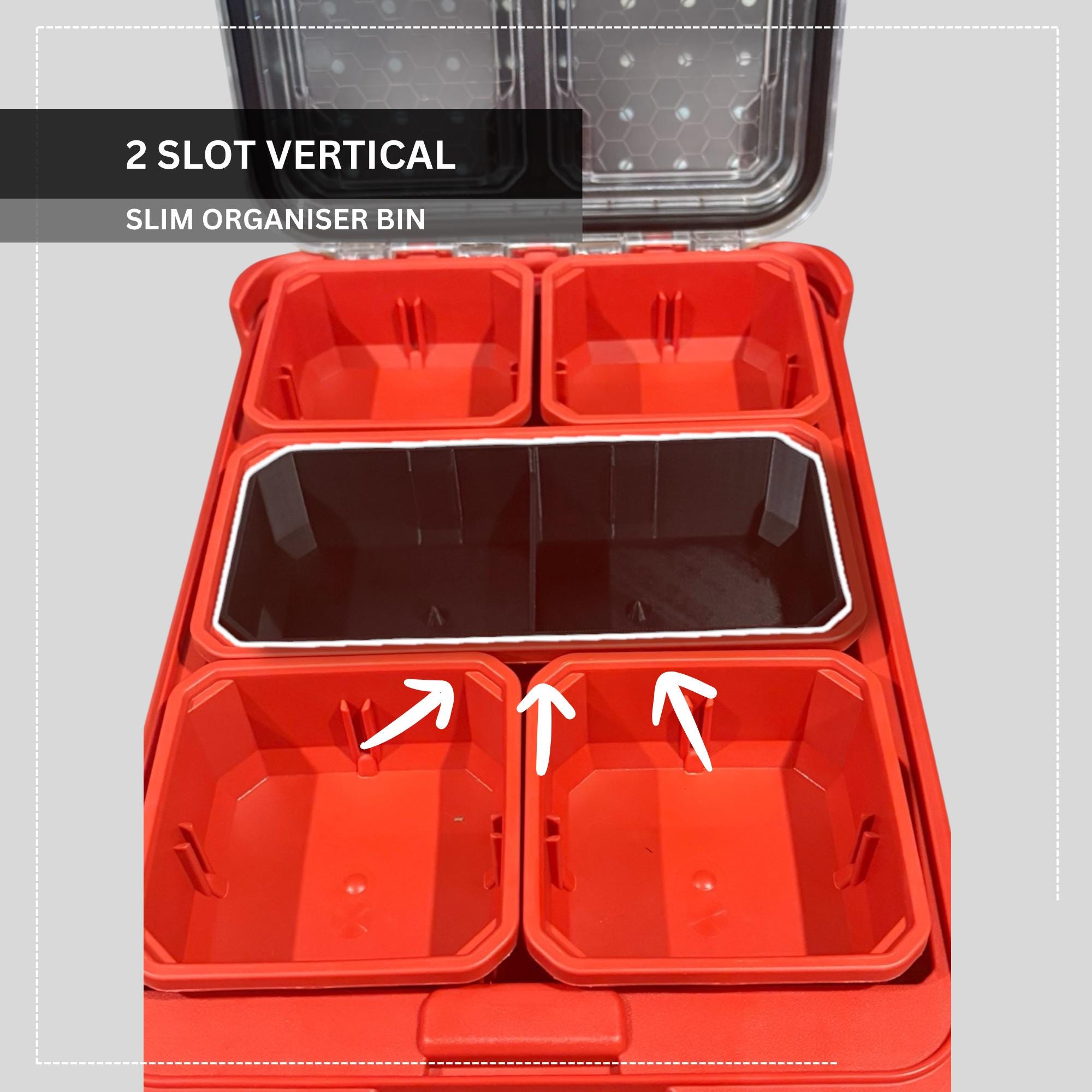 Long Bins for Milwaukee Low-Profile Compact Organiser  | Bins for 48-22-8431 & 48-22-8436 | Packout Storage Upgrades
