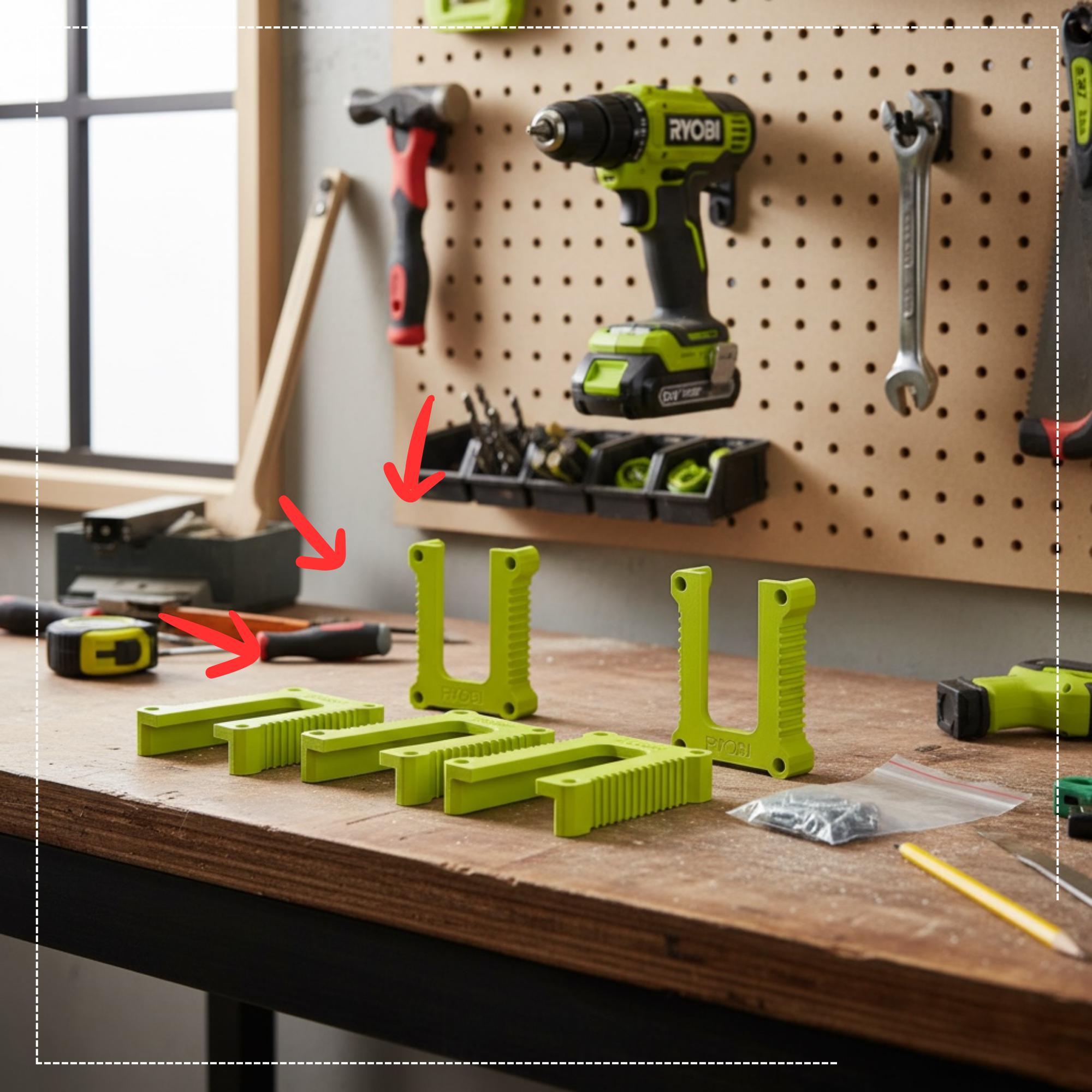 3D Printed Ryobi ONE+ 18V Tool Holder Wall Mount Rack | 2, 4 or 6 Slot Options | Compatible with Ryobi Tools