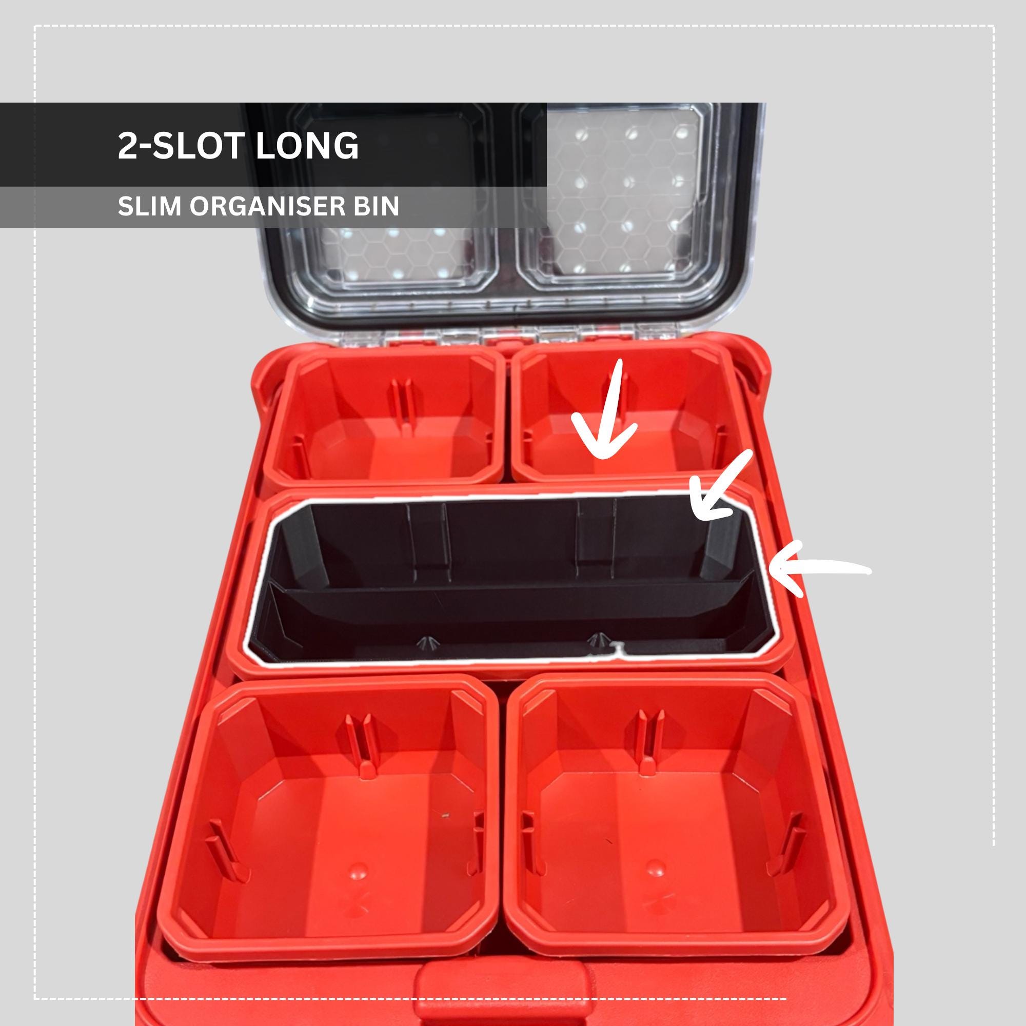 Long Bins for Milwaukee Low-Profile Compact Organiser  | Bins for 48-22-8431 & 48-22-8436 | Packout Storage Upgrades