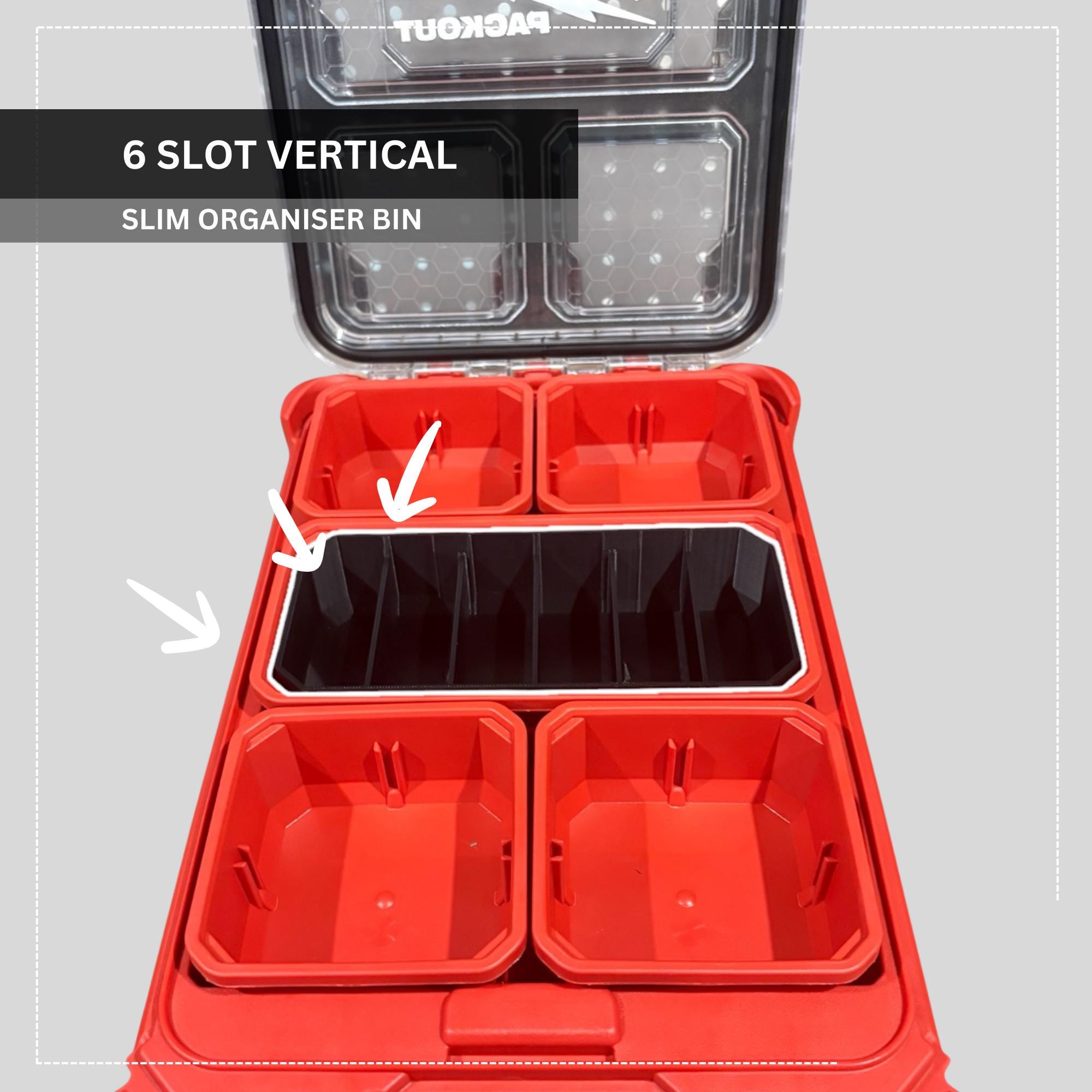 Long Bins for Milwaukee Low-Profile Compact Organiser  | Bins for 48-22-8431 & 48-22-8436 | Packout Storage Upgrades