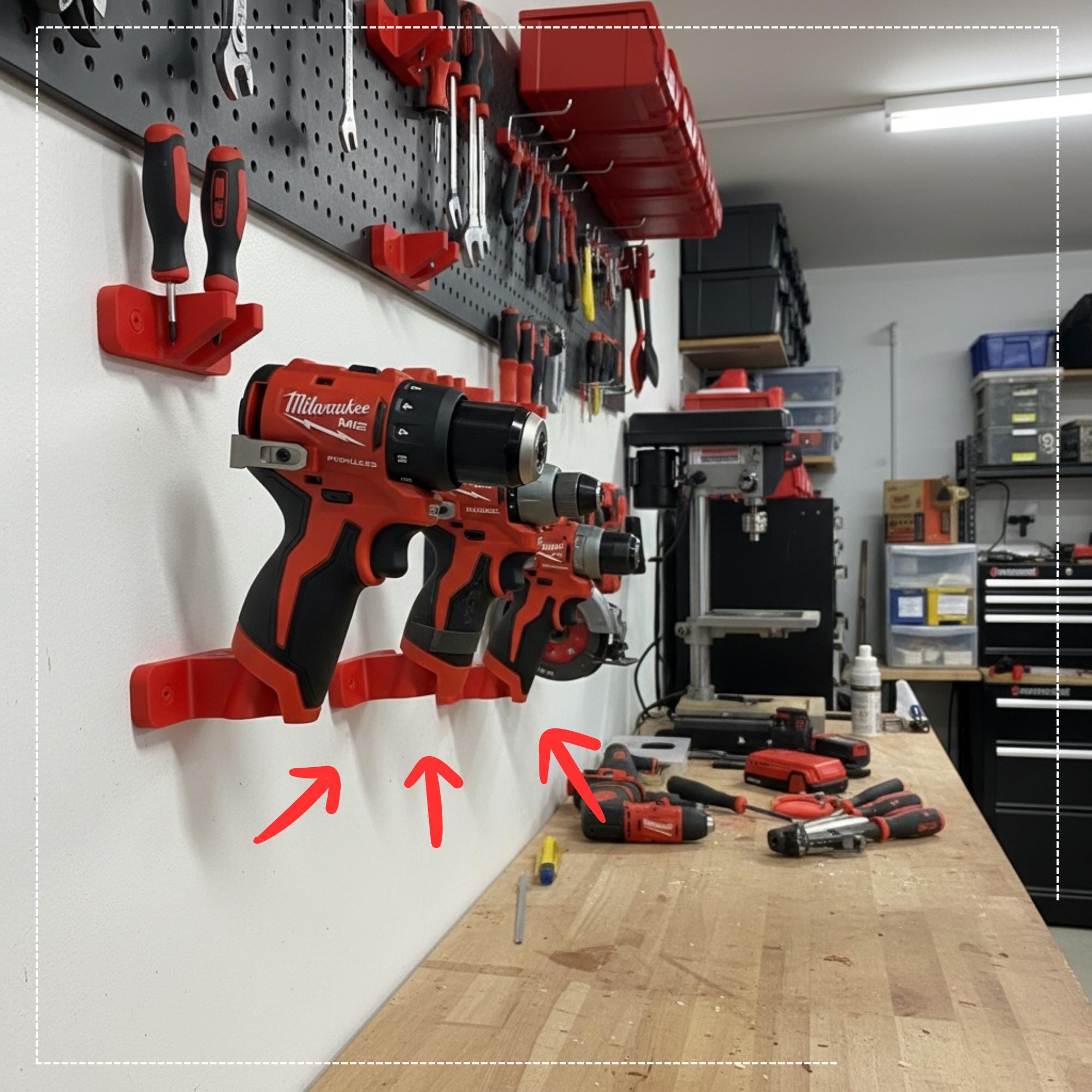 Milwaukee M12 Compatible Tool Holder | Tool Holder Brackets Compatible with Milwaukee M12 12V Batteries | Garage & Workshop Organiser