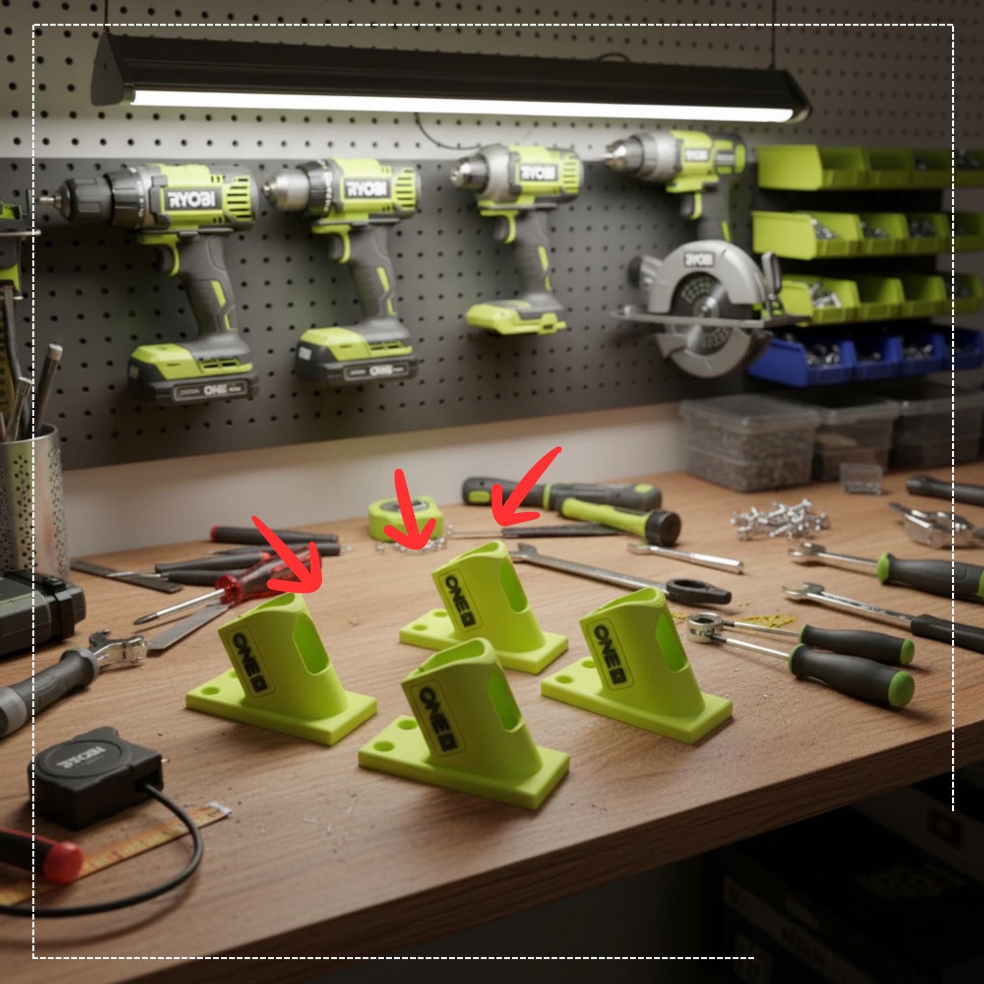 Ryobi One+ 18V Battery Holders | Wall Mount Tool Organizer | Ryobi Battery Storage Rack | 3D Printed Holder | Workshop Organisation